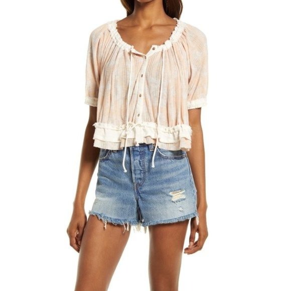 FREE PEOPLE Perfect Day Gathered Top Neutral Combo NWT - Medium - Picture 1 of 3